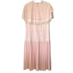 Vintage Gilberti Lace Pleated Dress 60s Cocktail Church Sz 14 Wing Bodice USA